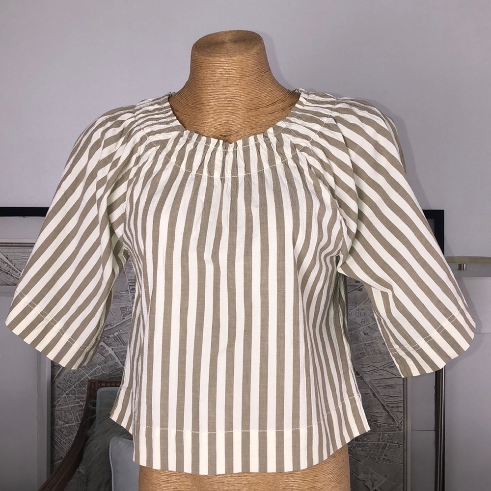 Everlane Striped Blouse in Cream and Brown